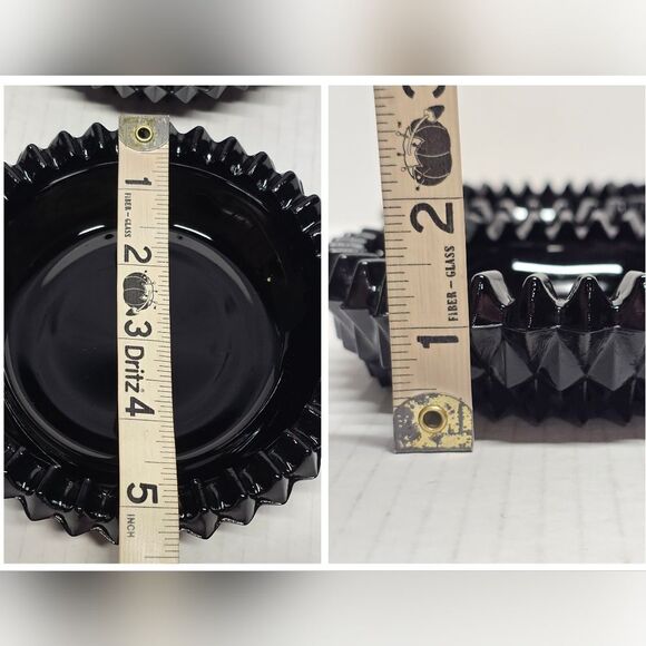 Indiana Glass Tiara Diamond Cut Black Ashtray Trinket Dish Depression Glass - Picture 8 of 8